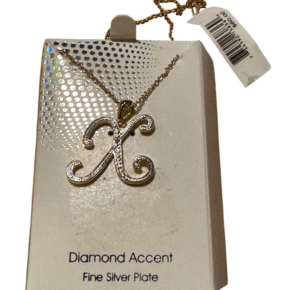 Macy's
Diamond Accent Script 18" Initial Pendant Necklace in Silver Plate
